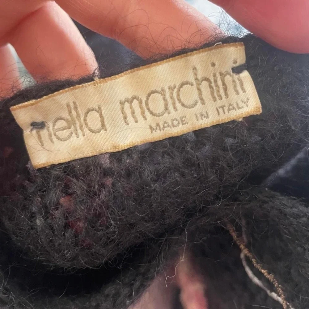 Vintage embroidered mohair blend sweater with ruffles size S by Nella Marchini